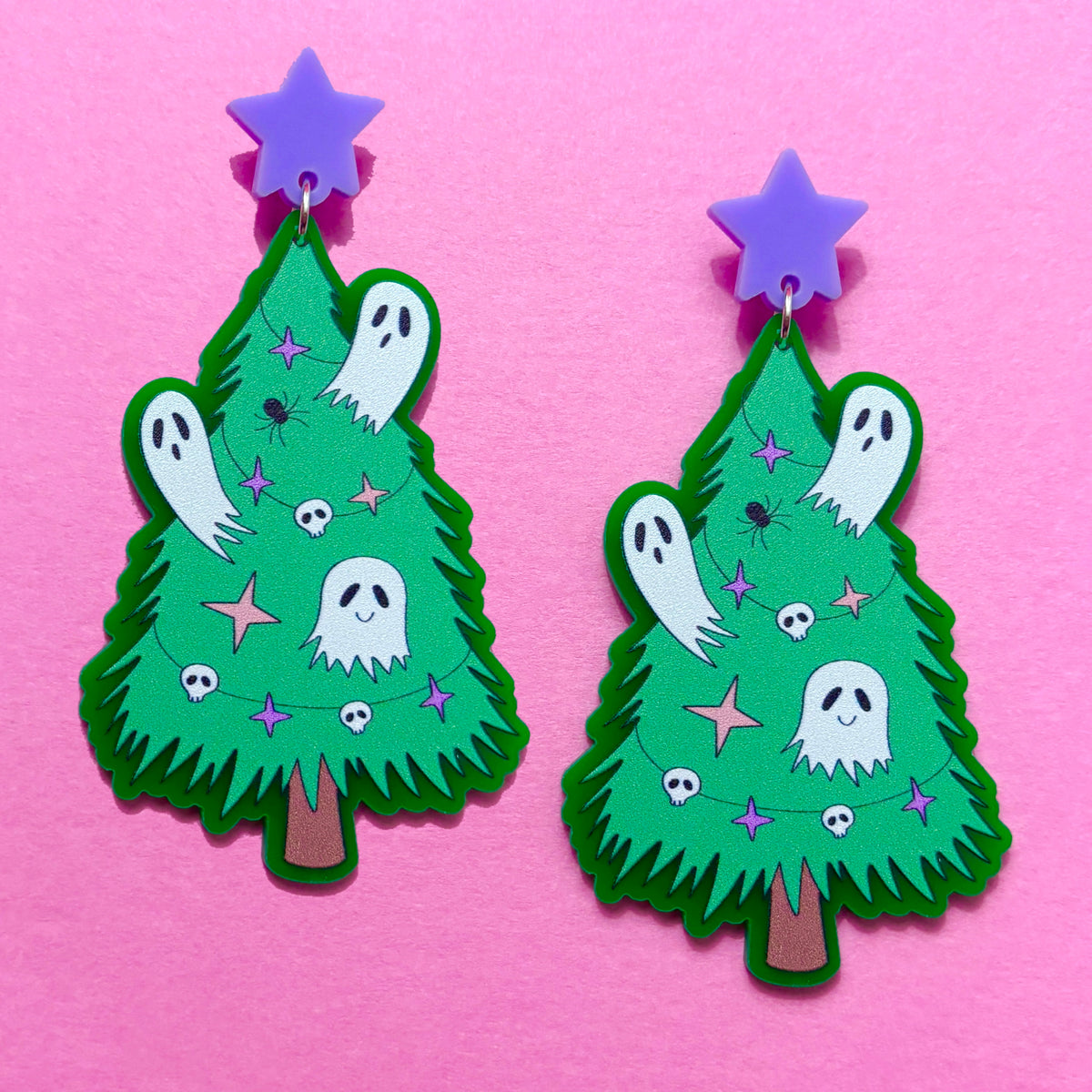 Ghostie Christmas Tree Drop Earrings