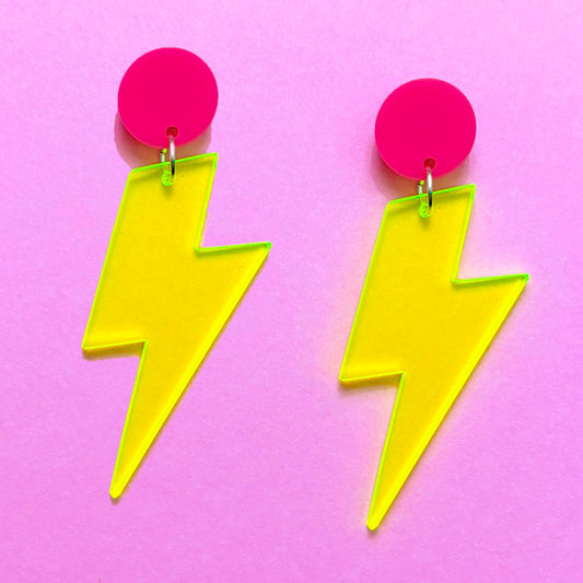 Neon Lightning Bolt Drop Earrings
