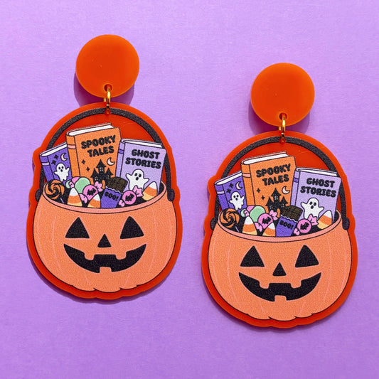 Bookish Pumpkin Bucket Drop Earrings