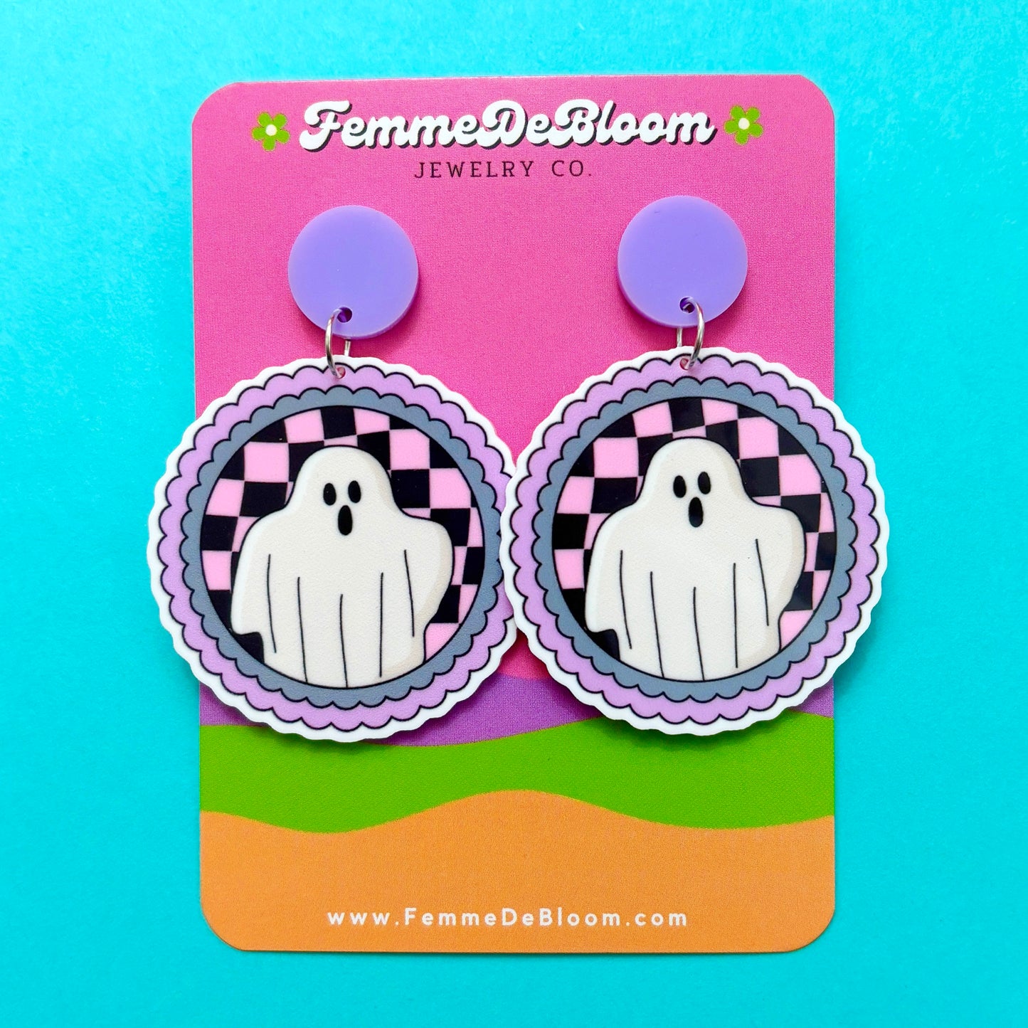 FREE GIFT - Pastel Checkered Ghost Drop Earrings