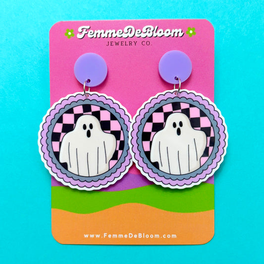 FREE GIFT - Pastel Checkered Ghost Drop Earrings