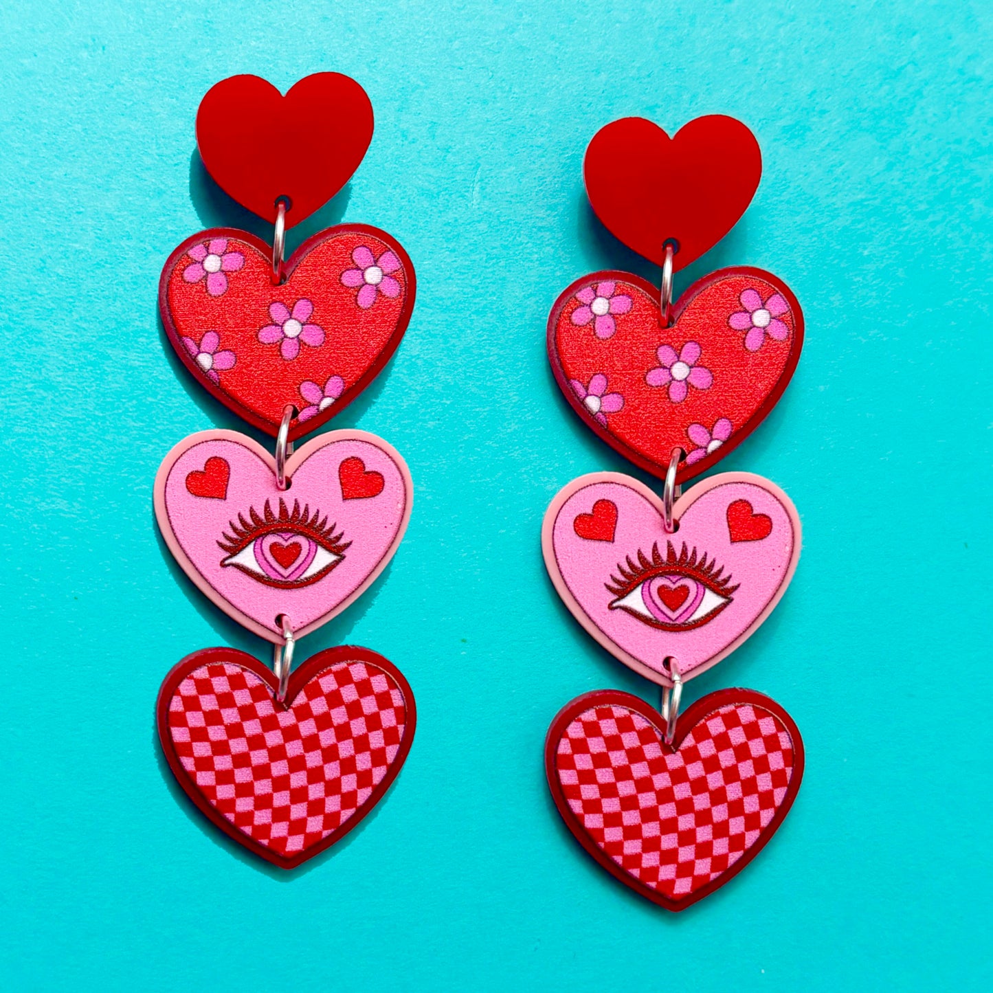 Groovy Hearts Retro Tiered Acrylic Drop Earrings