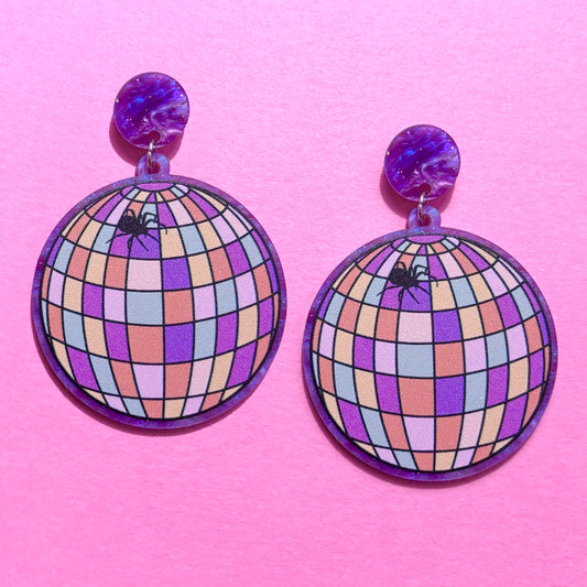 Spider Disco Ball Drop Earrings
