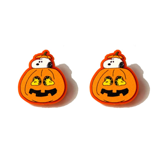 Pumpkin Beagle & Bird Post Earrings