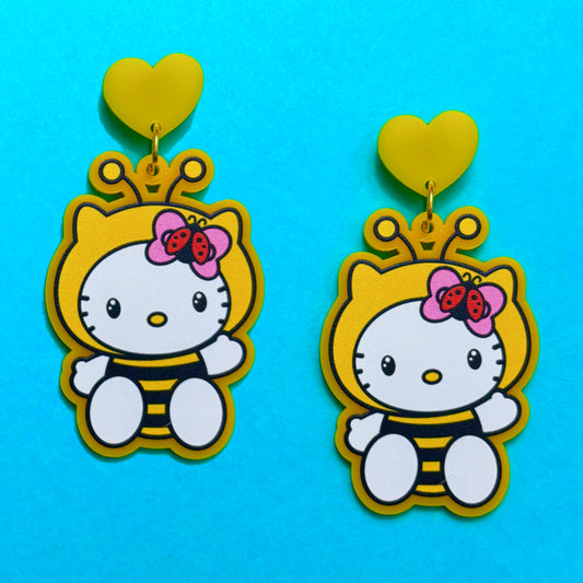 Honey Bee Kitty Drop Earrings