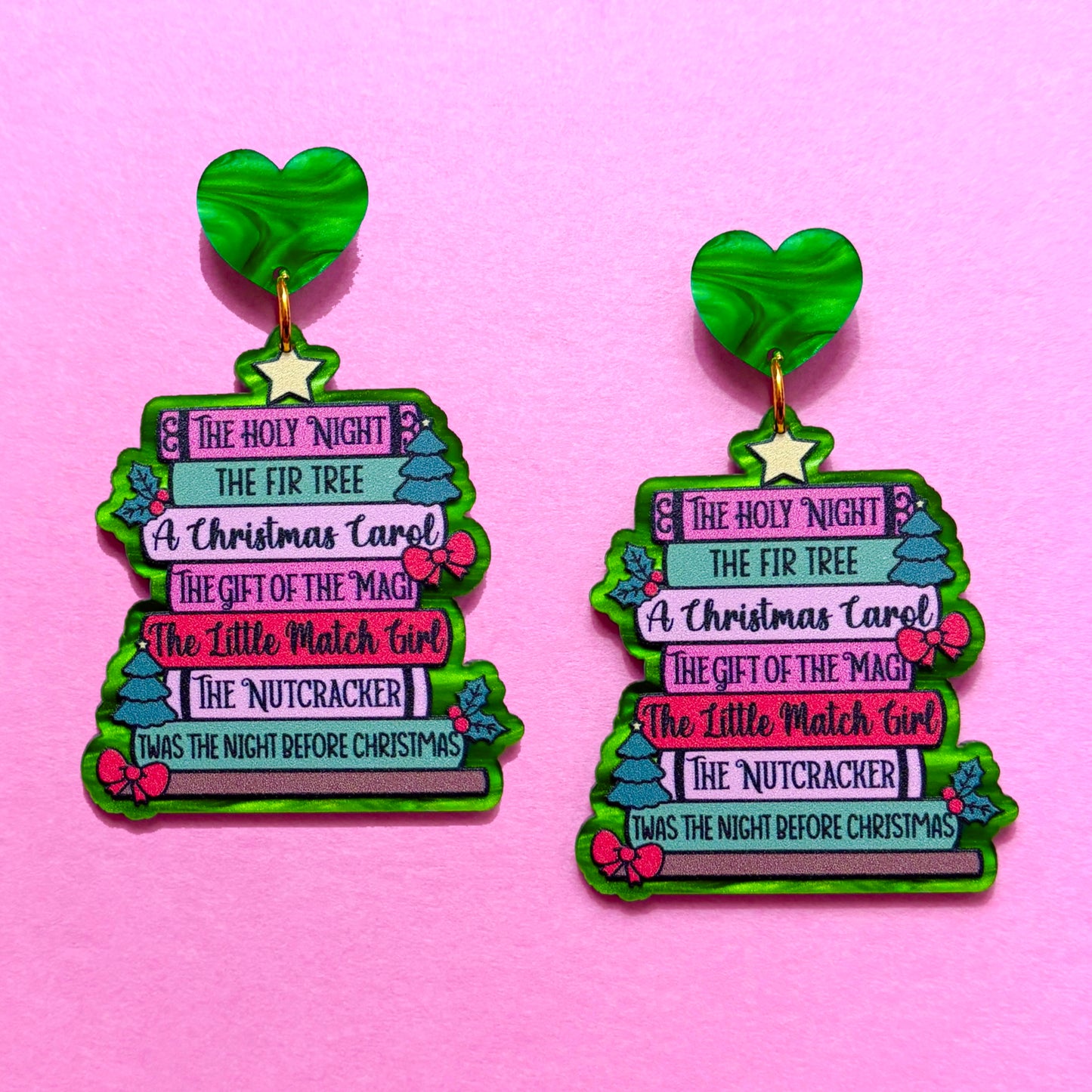 Christmas Bookstack Drop Earrings