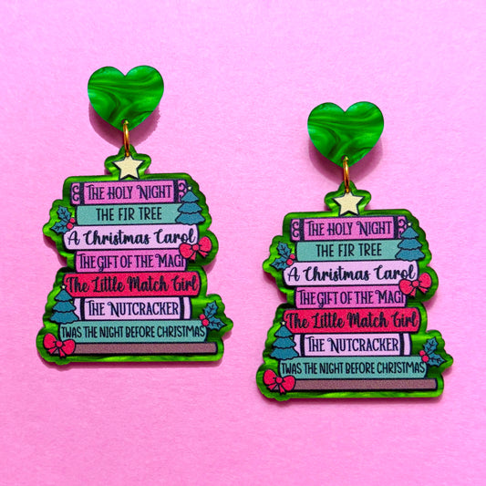 Christmas Bookstack Drop Earrings