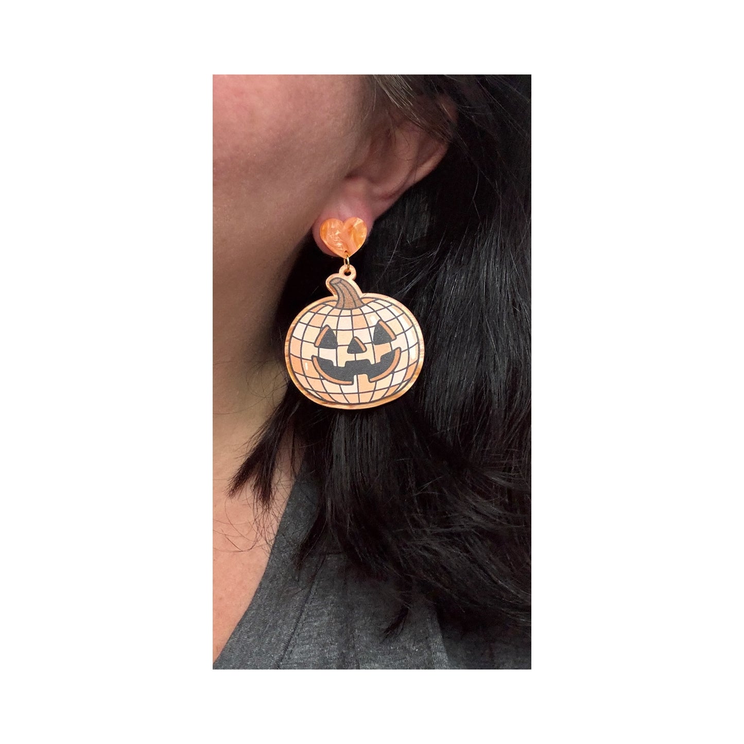 Jack-o’-lantern Disco Ball Drop Earrings