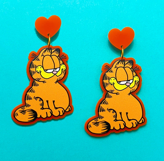 Fat Orange Cat Drop Earrings
