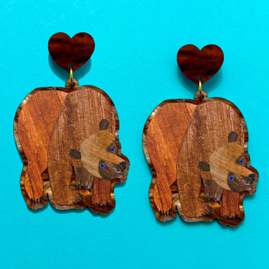 Brown Bear Drop Earrings
