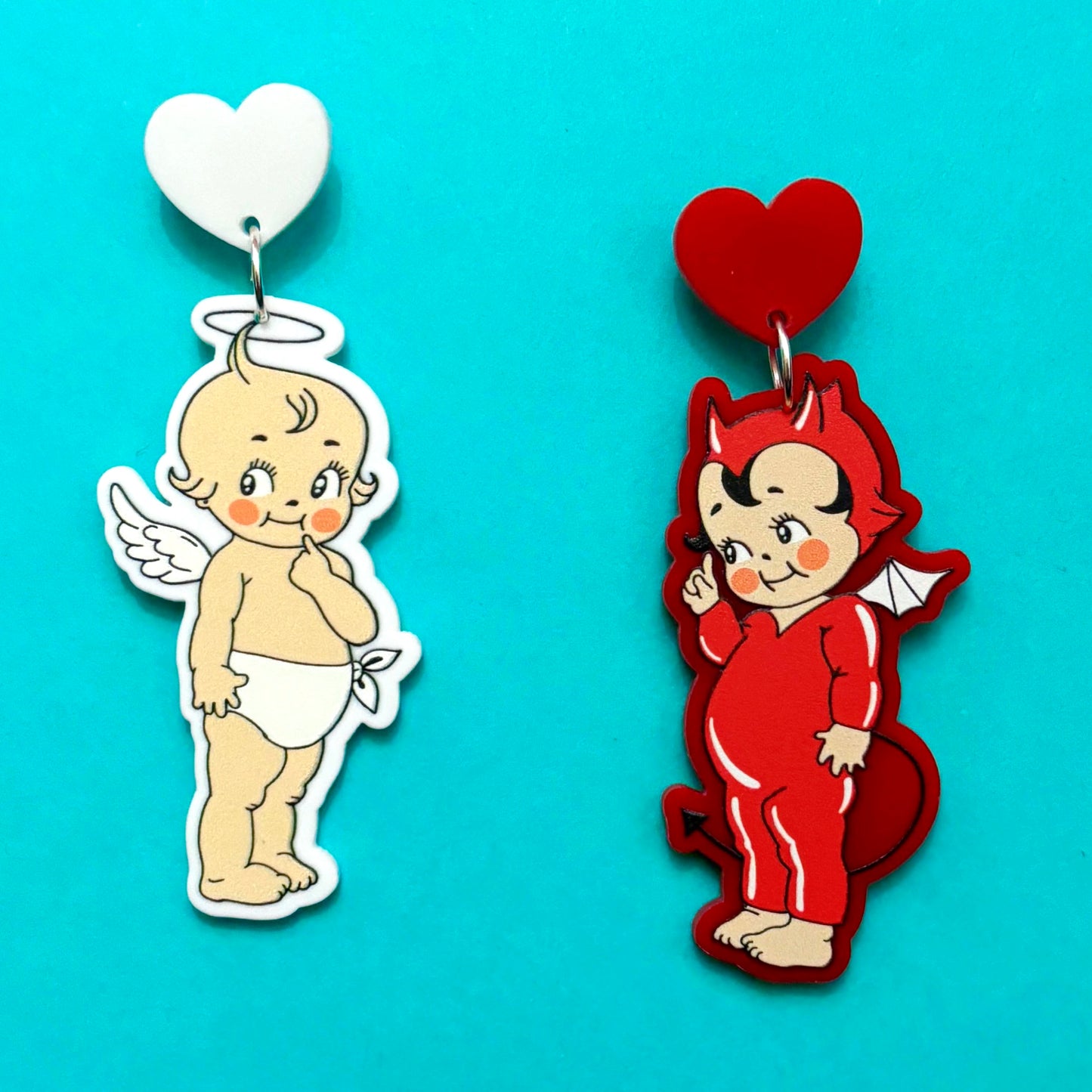 Angel Devil Cutie Doll Drop Earrings