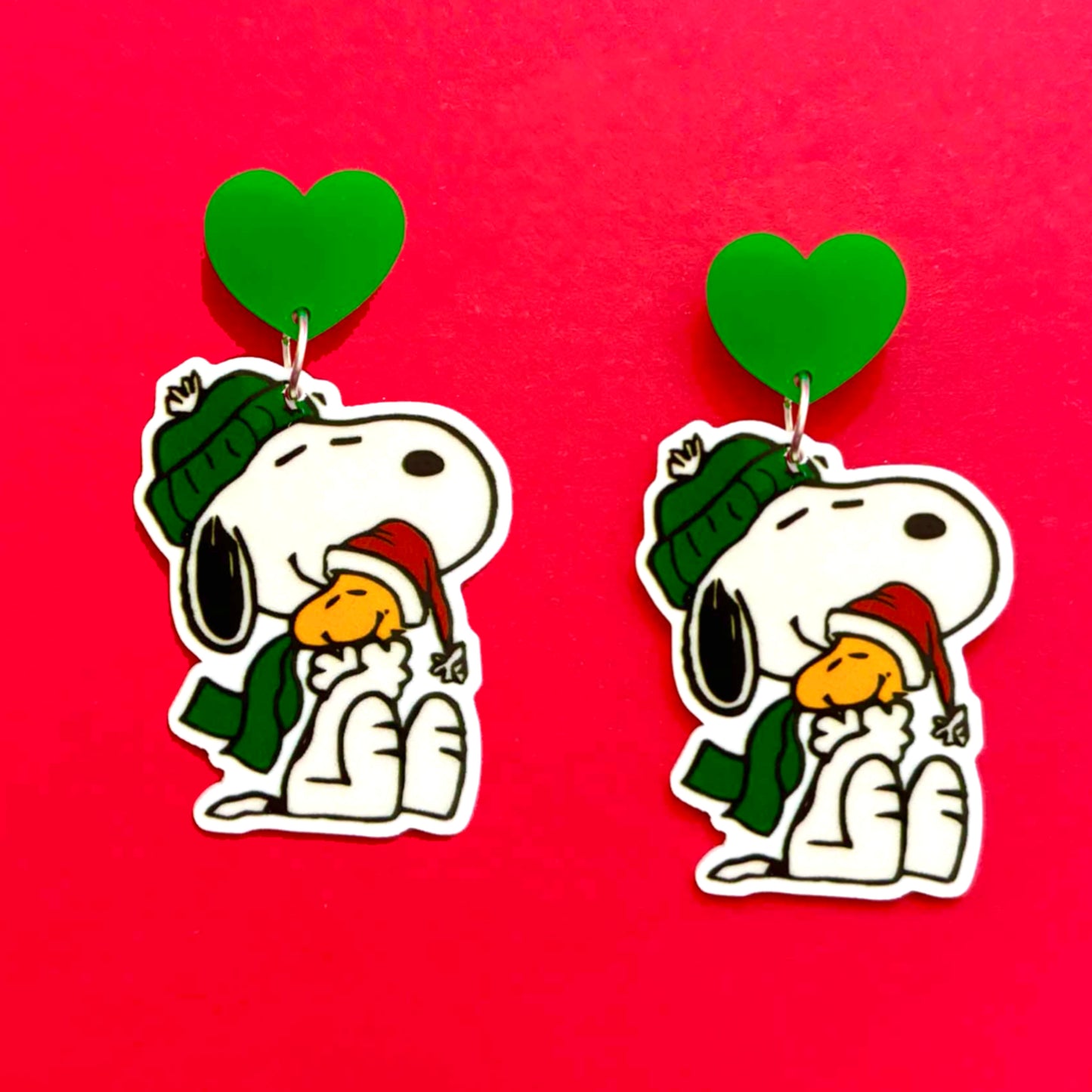 Winter Beagle & Bird Drop Earrings