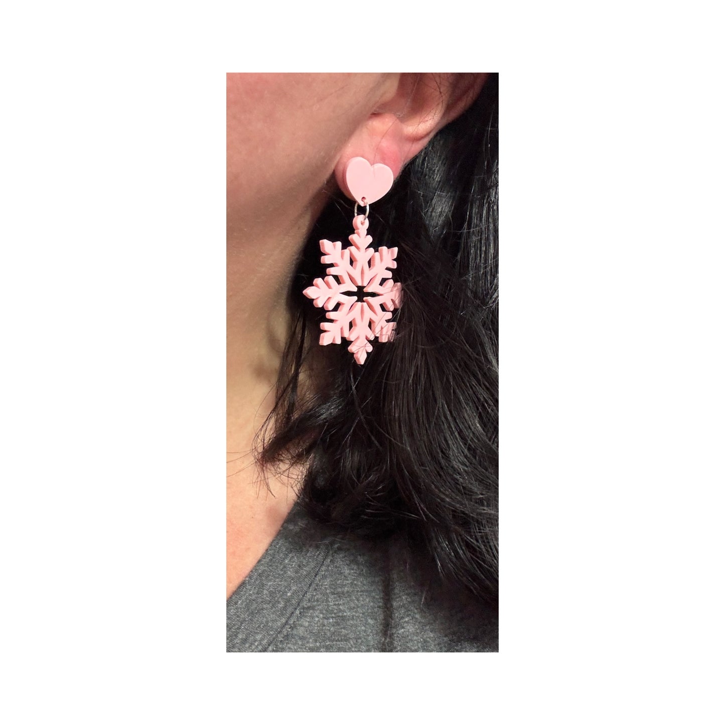 Pastel Pink Snowflake Drop Earrings