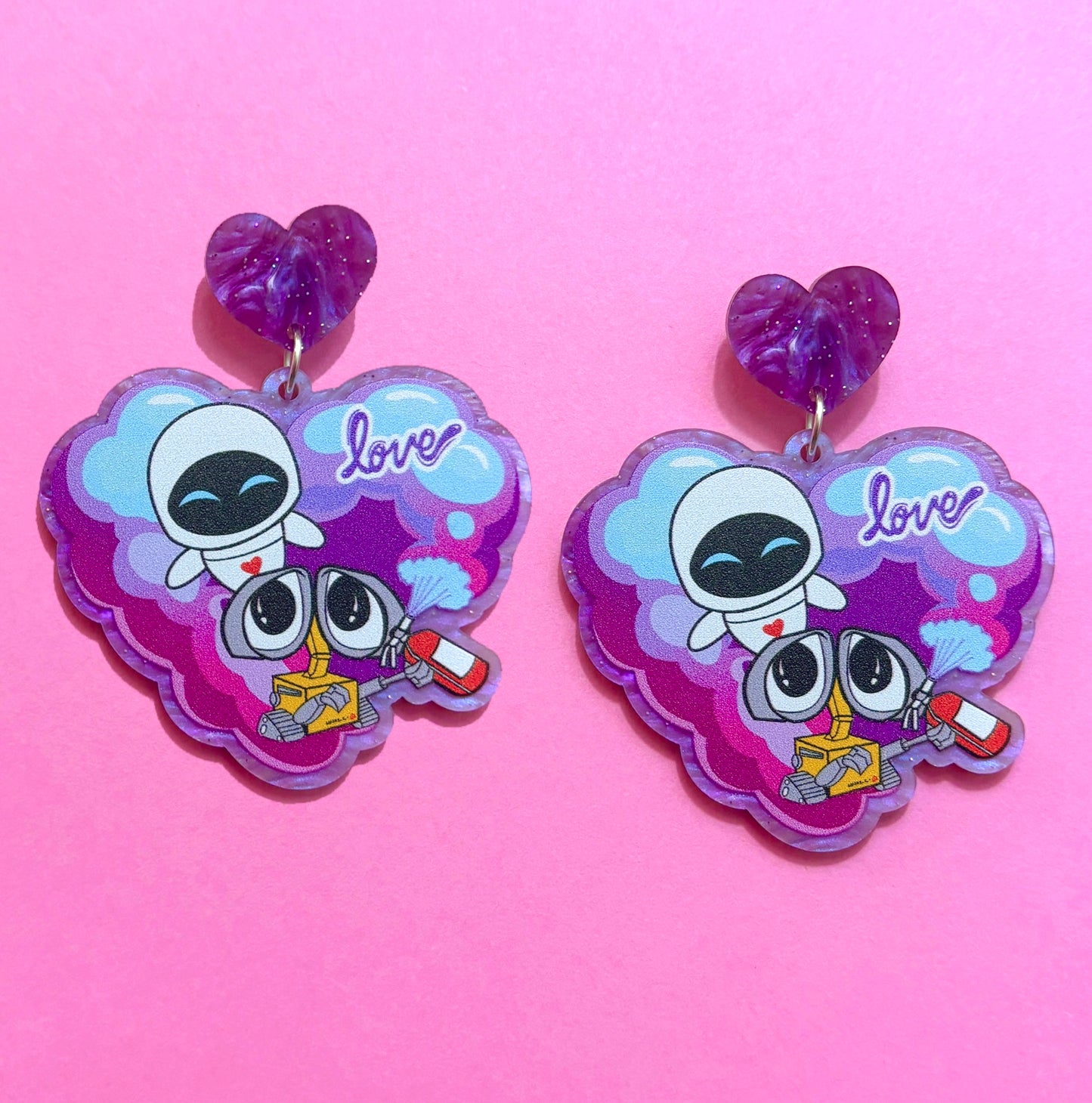 Robot Love Heart Drop Earrings