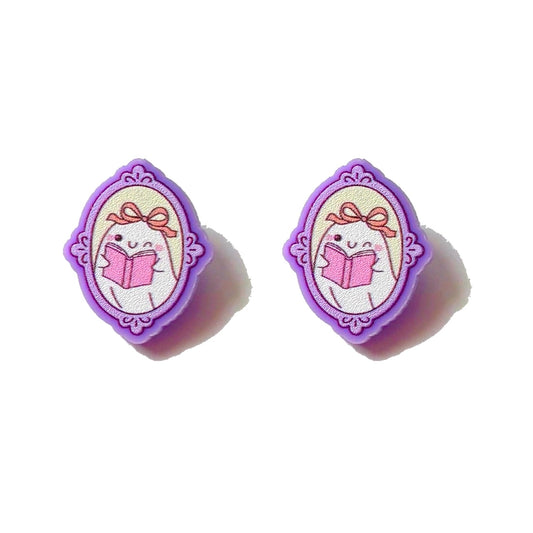 Coquette Bookish Boo Cameo Post Earrings