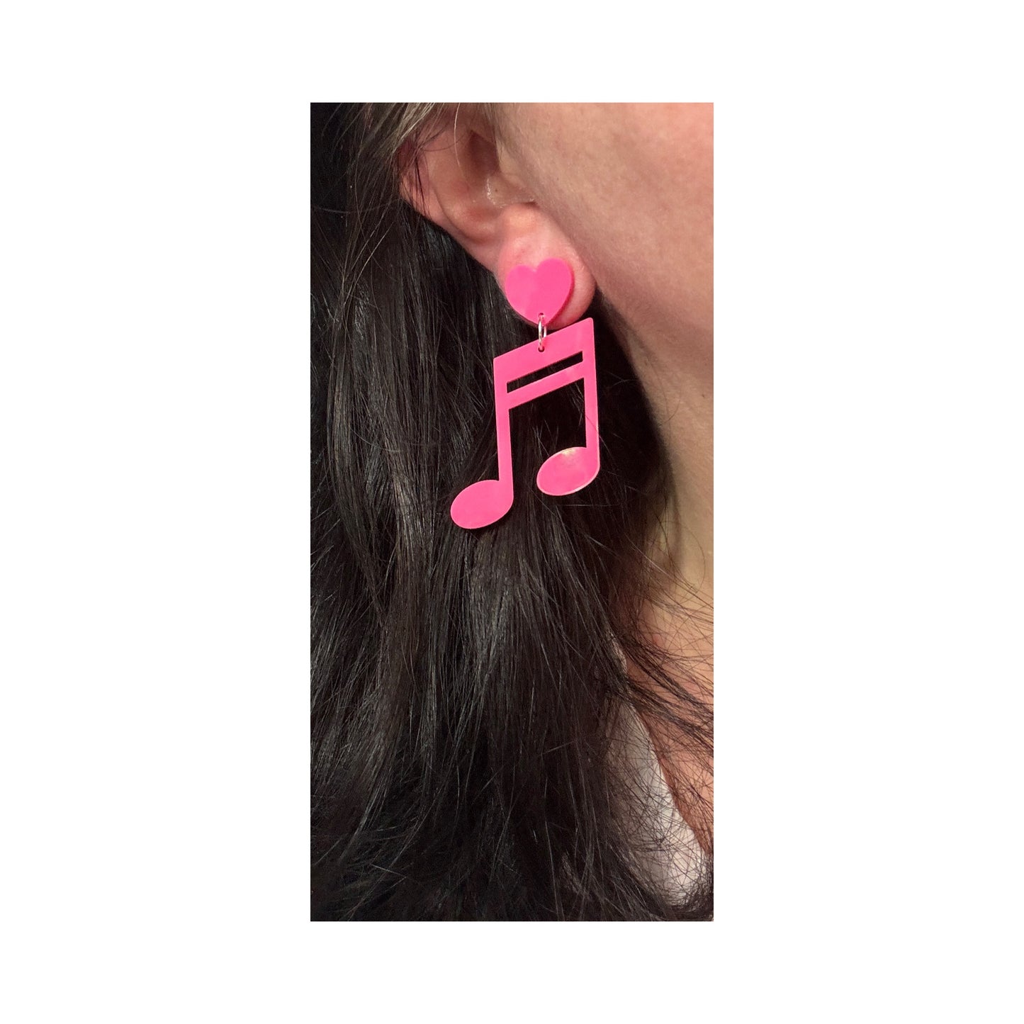 Pink Music Notes Drop Earring