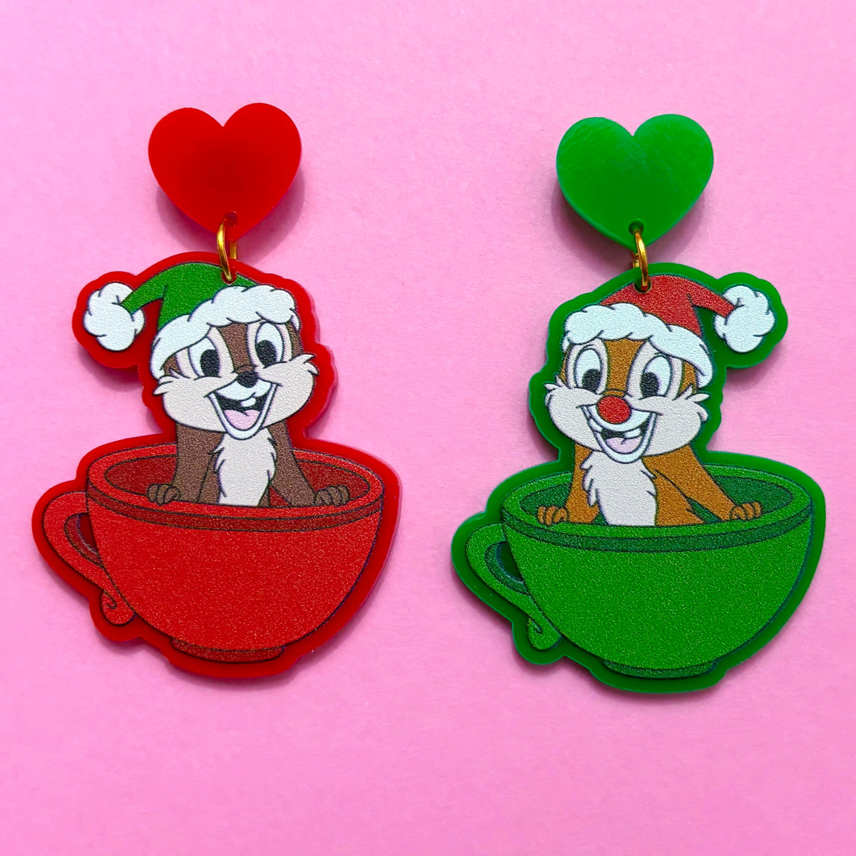 Holiday Chipmunk Mugs Drop Earrings