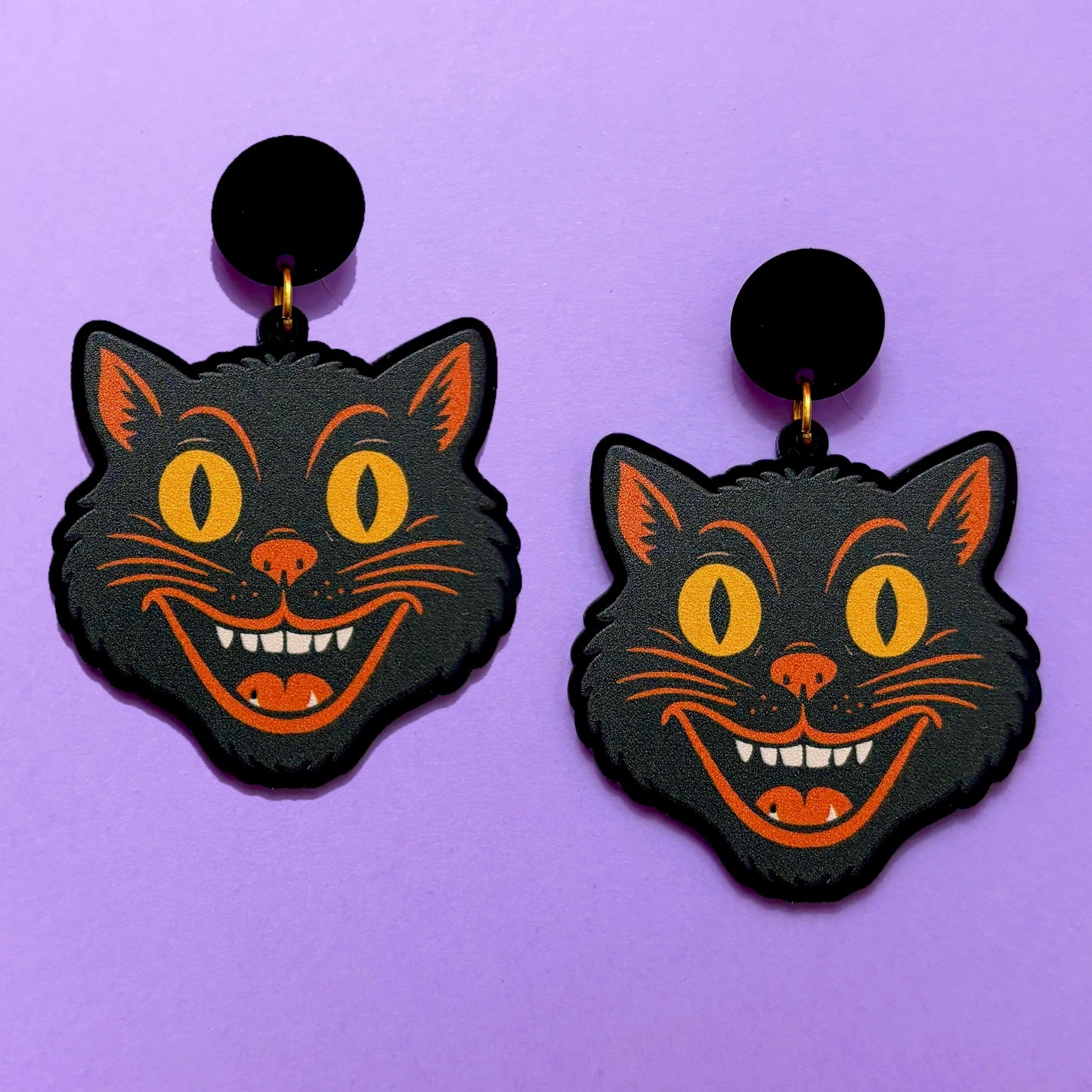 Vintage Spooky Cat Drop Earrings