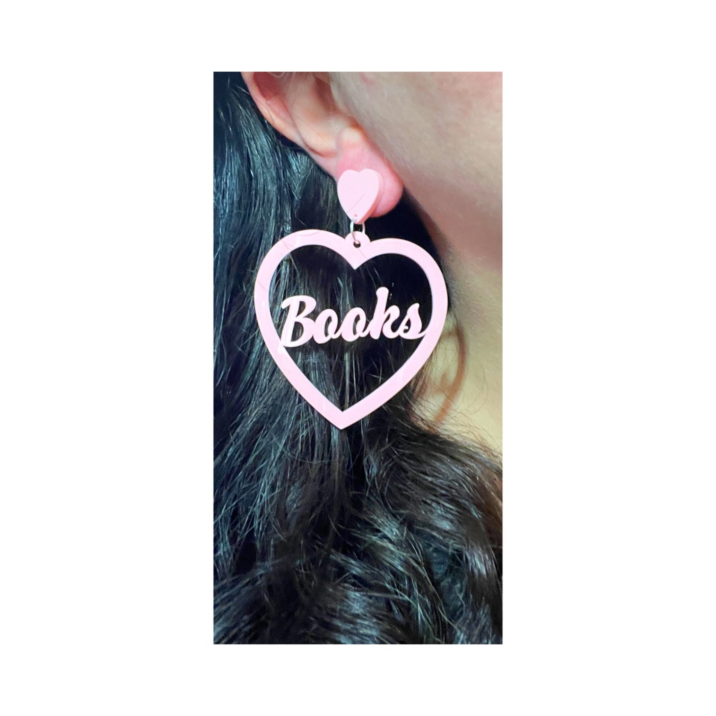 Pastel Pink Books Heart Drop Earrings