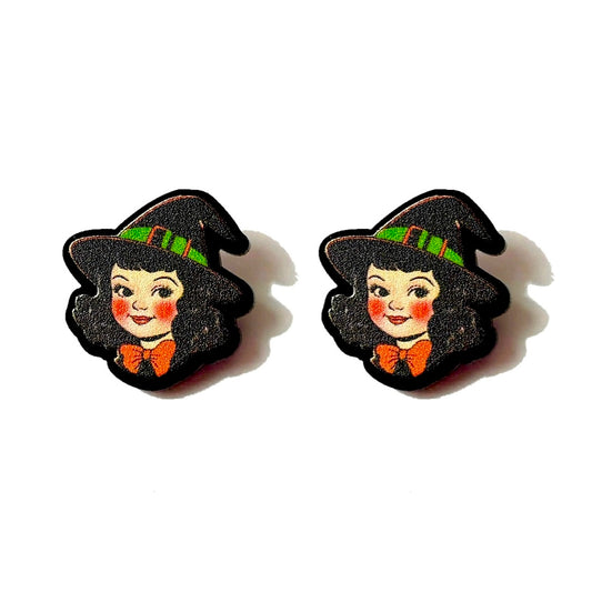 Vintage Witch Girl Post Earrings