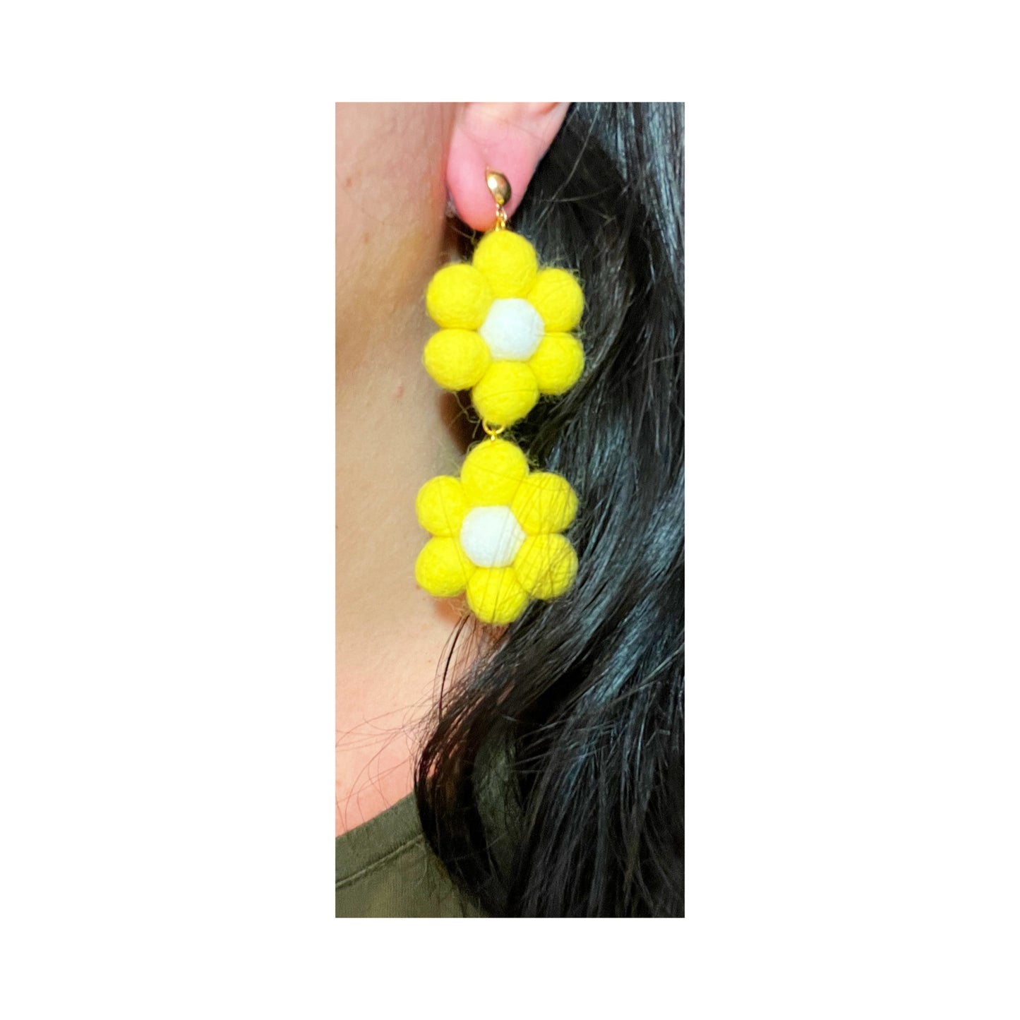 Yellow Daisy Wool Felt Flower Drop Earrings
