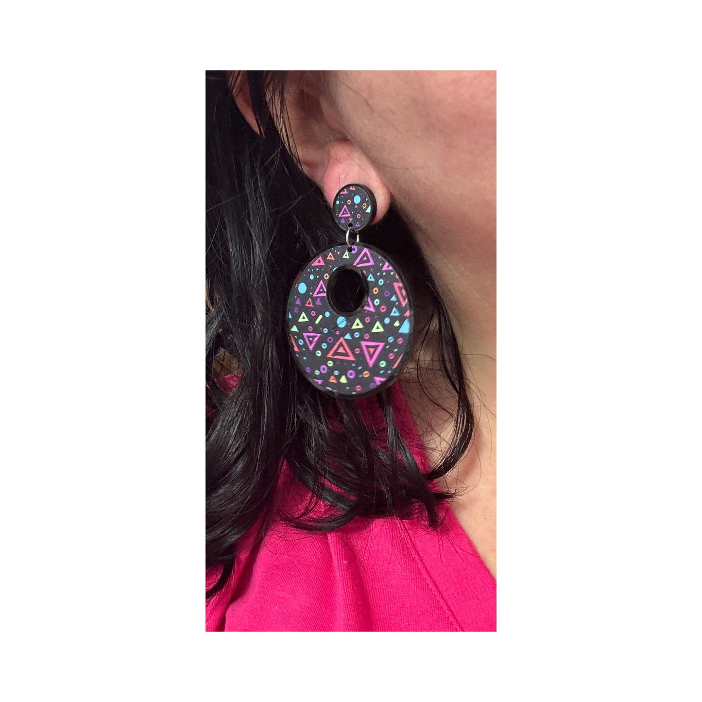 90s Neon Geometric Print Round Drop Earrings