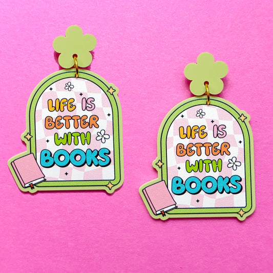 Life Is Better With Books Drop Earrings