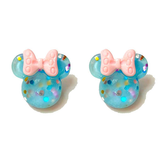 Blue & Pink Confetti Mouse Post Earrings