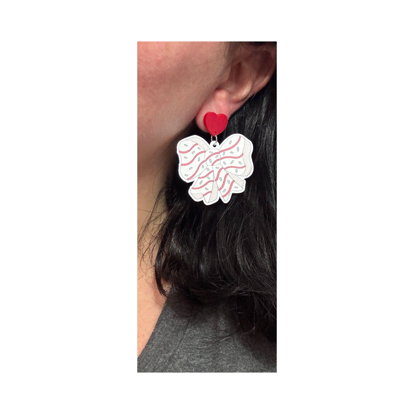 Christmas Tree Cake Bow Drop Earrings