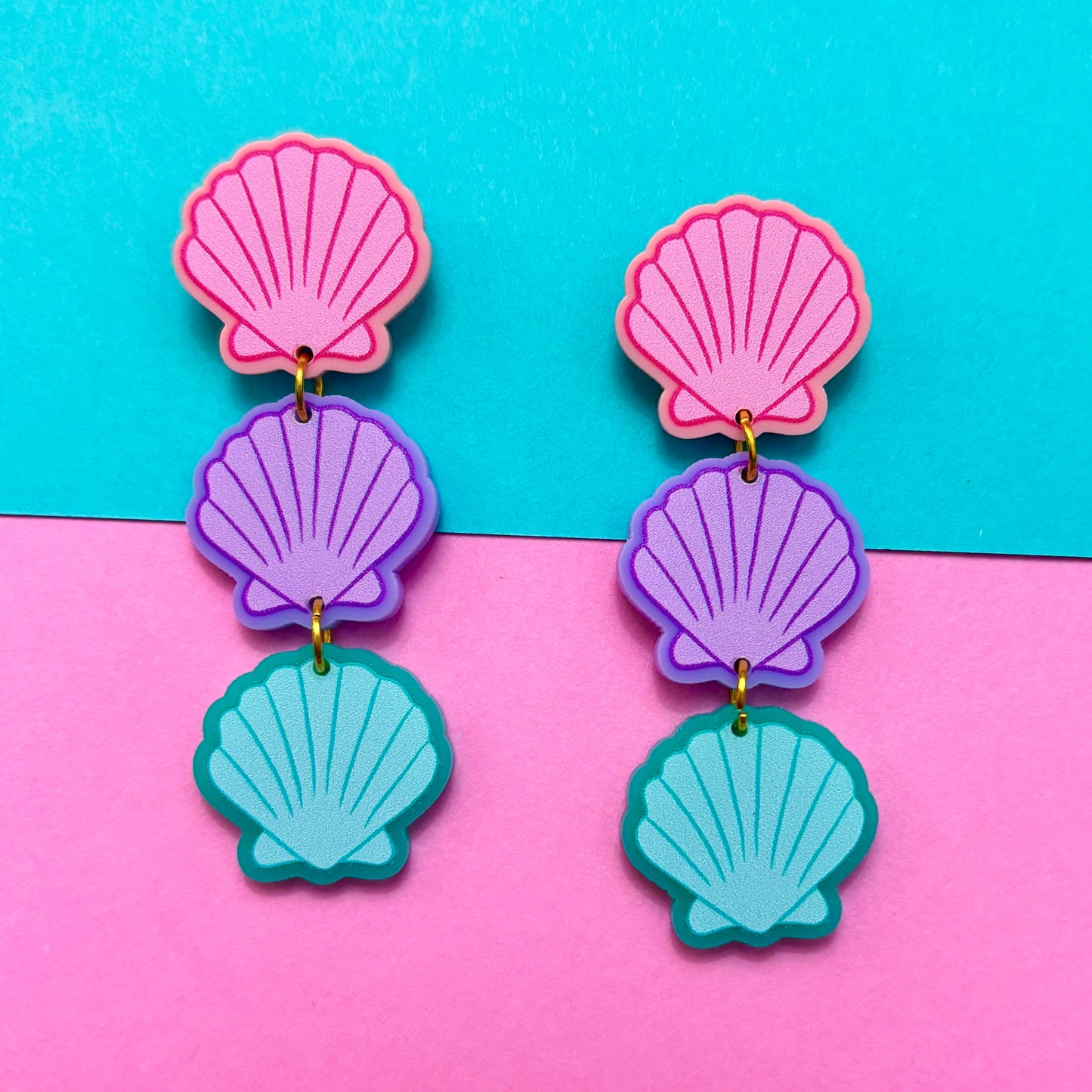 Pastel Sea Shell Tiered Drop Earrings