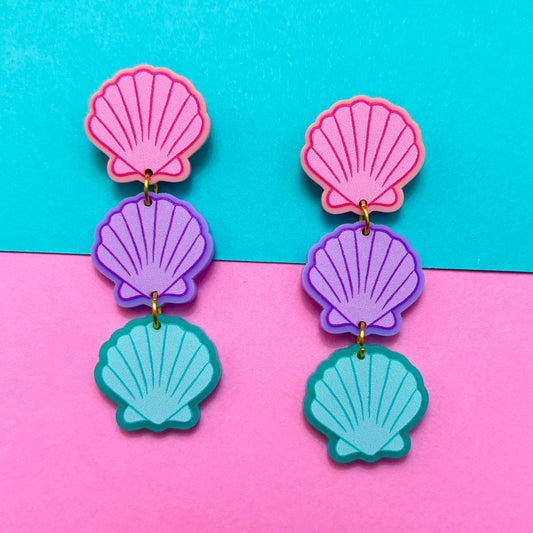 Pastel Sea Shell Tiered Drop Earrings