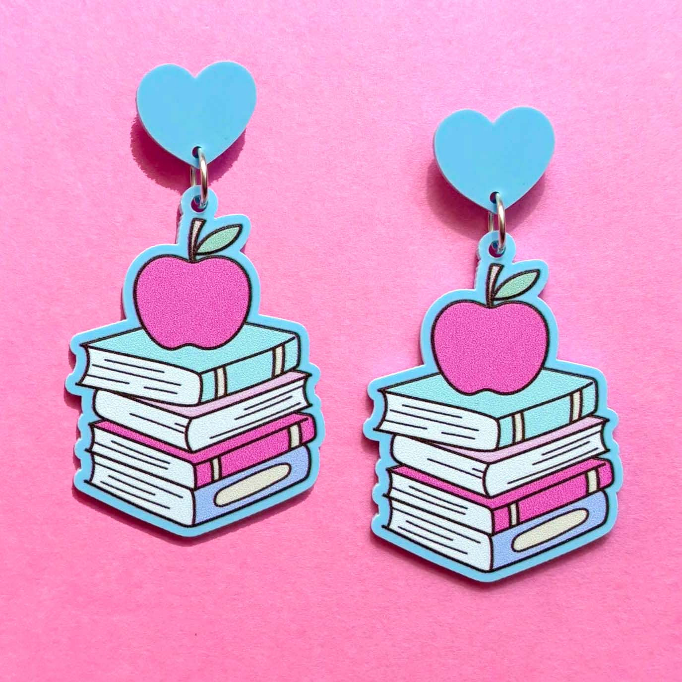 Pastel Teacher Bookstack Drop Earrings