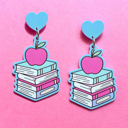 Pastel Teacher Bookstack Drop Earrings