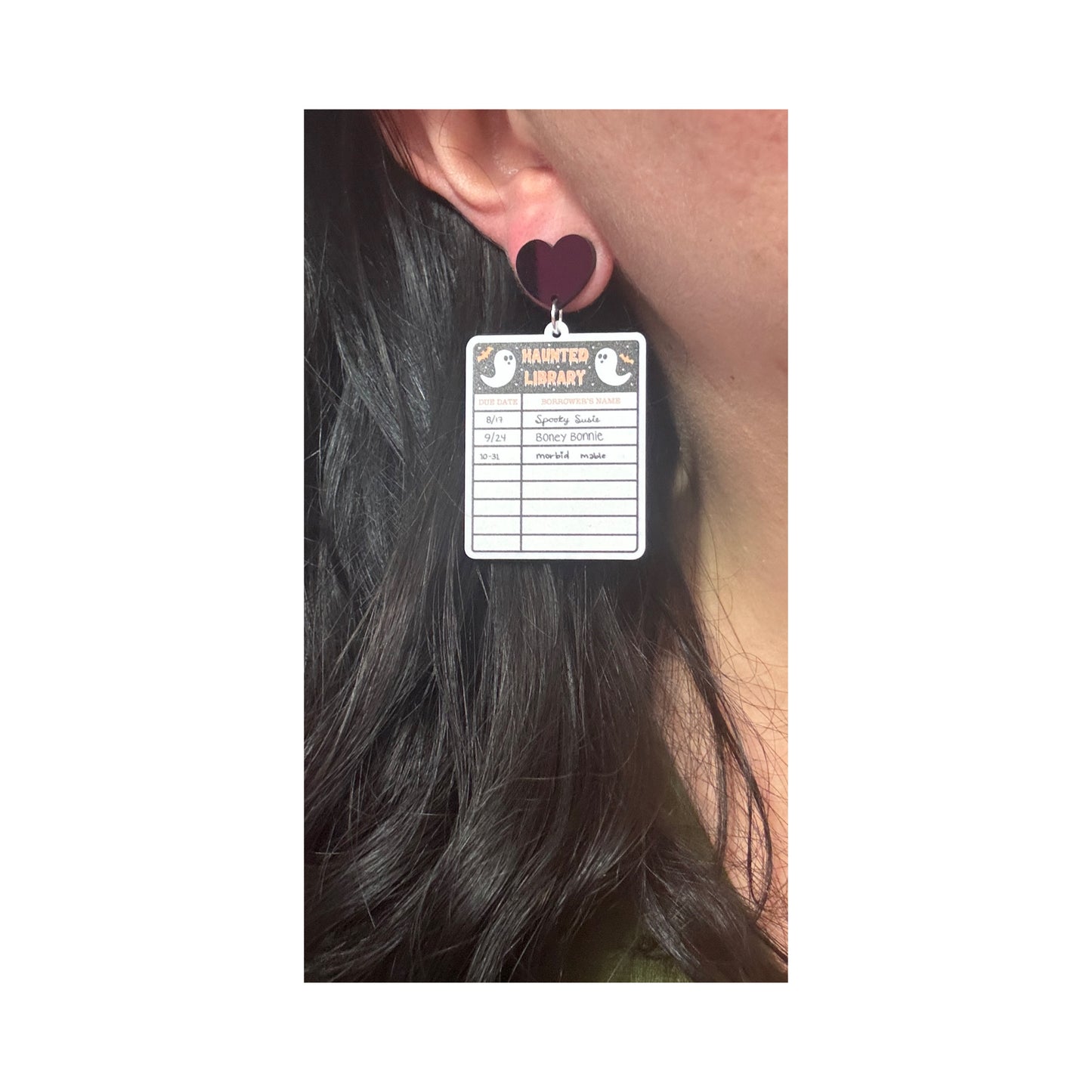 Haunted Library Checkout Card Drop Earrings