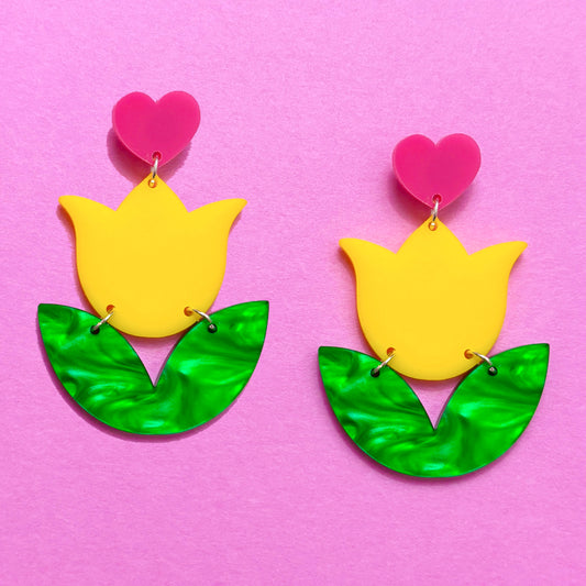 Yellow Tulip Drop Earrings
