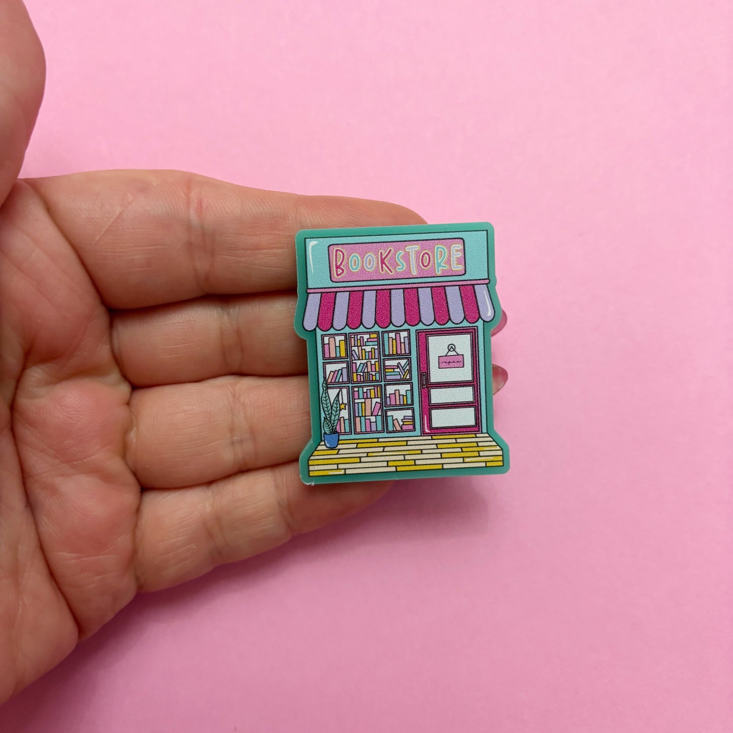 Aqua & Pink Bookstore Pin