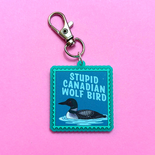 Stupid Canadian Wolf Bird Keychain or Bag Charm