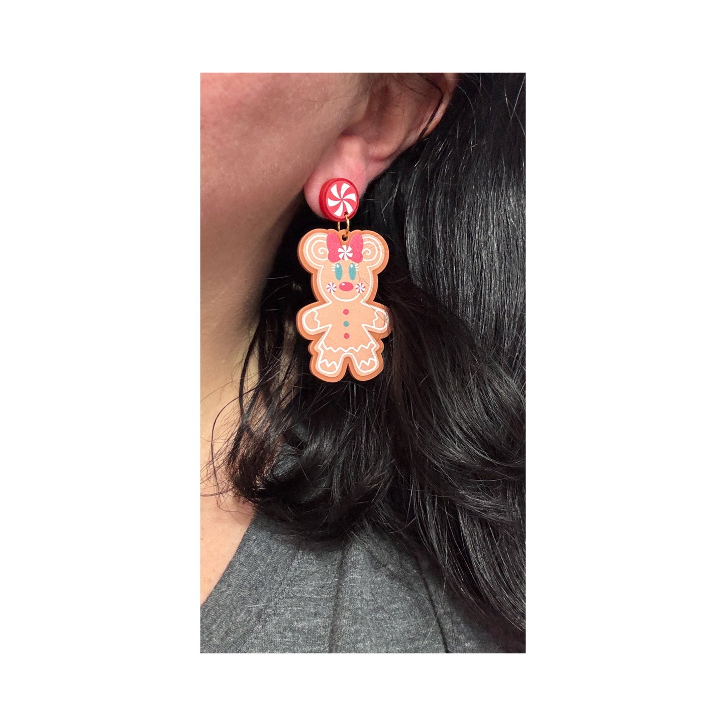 Mouse Couple Peppermint Gingerbread Drop Earrings