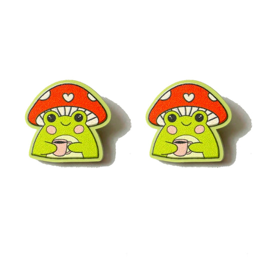 Mushroom Coffee Frog Post Earrings