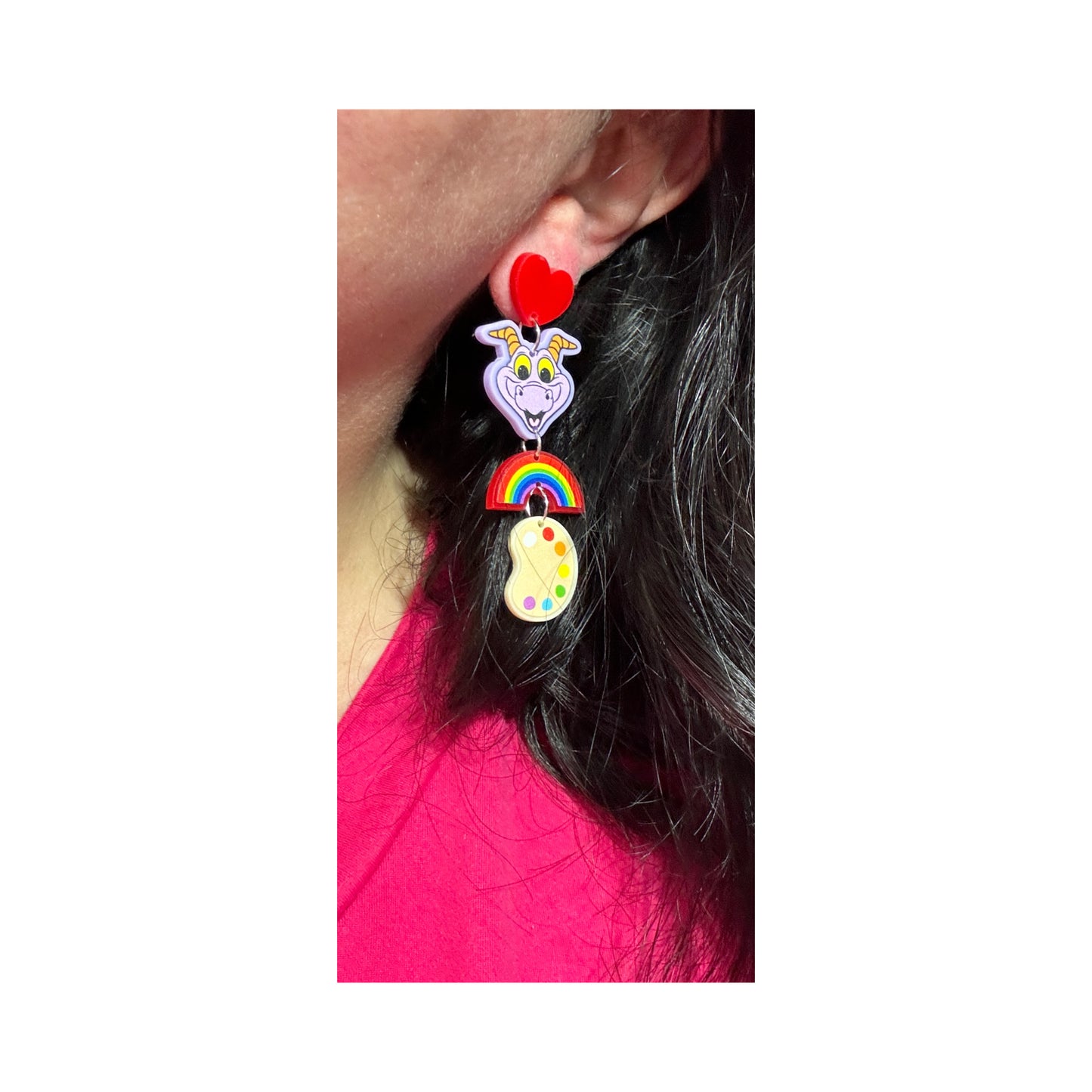 Figment Rainbow Paint Palette Tiered Acrylic Drop Earrings