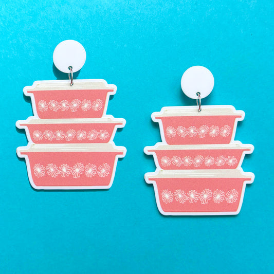 Light Pink Vintage Pyrex Inspired Acrylic Drop Earrings