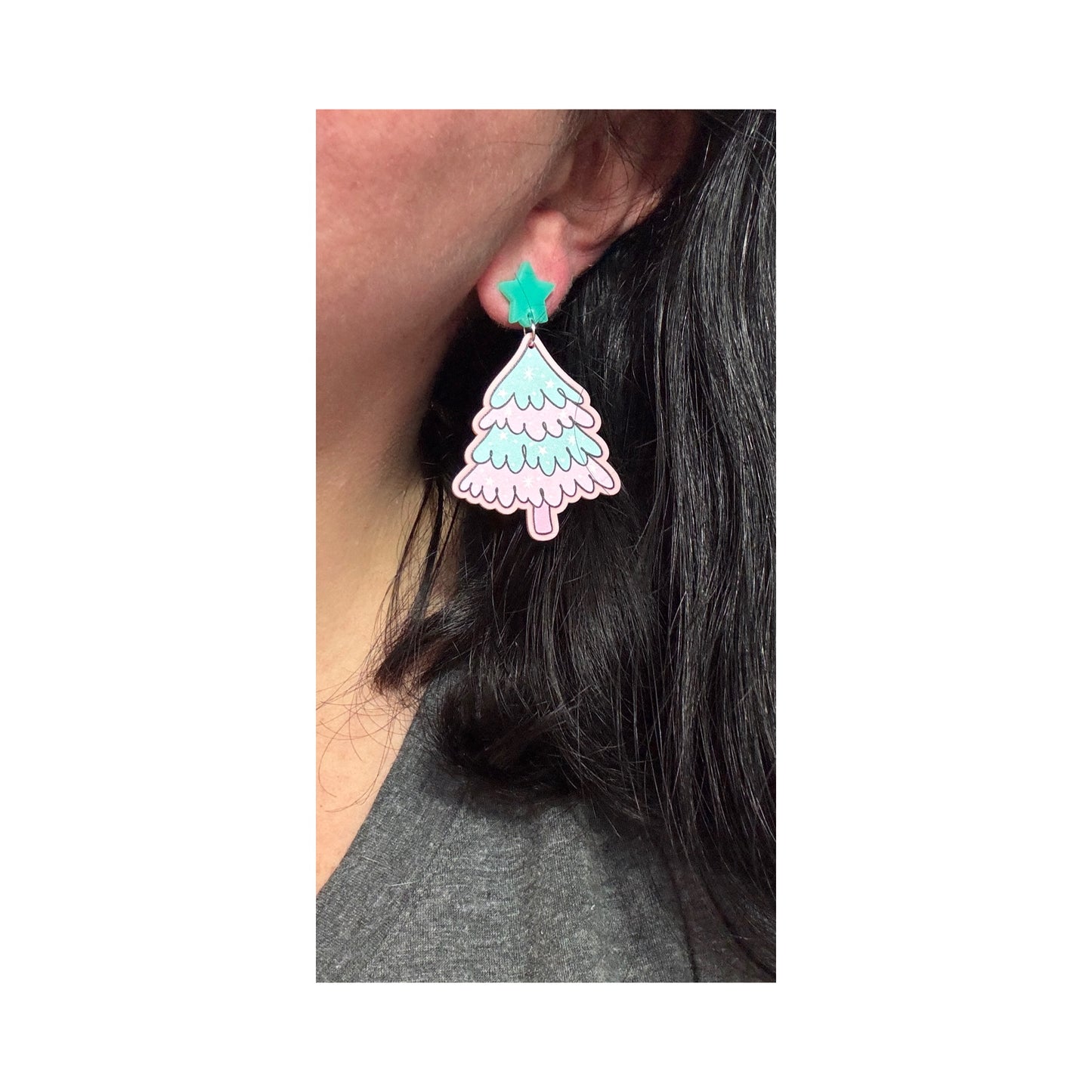 Mint & Pink Christmas Tree Drop Earrings