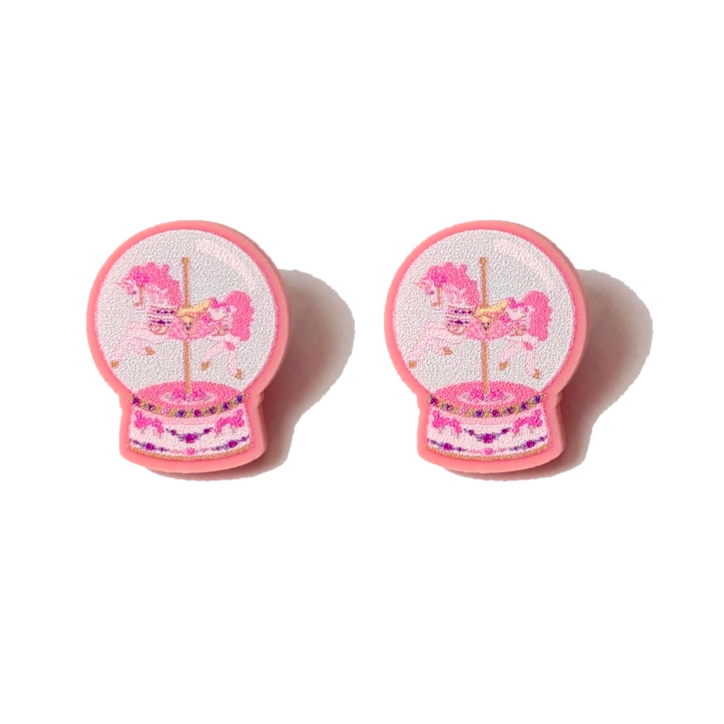 Pink Carousel Horse Post Earrings