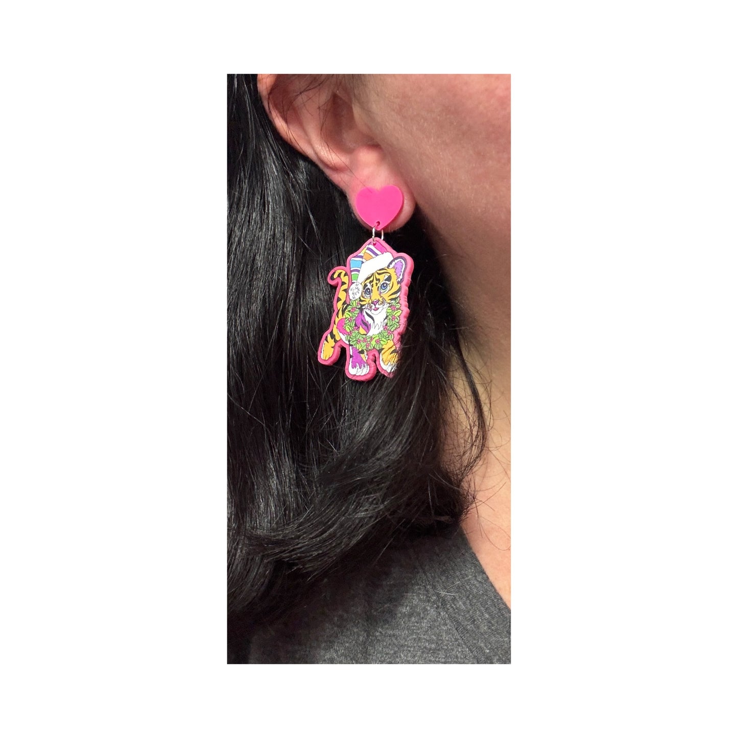Christmas 90s Neon Tiger Drop Earrings