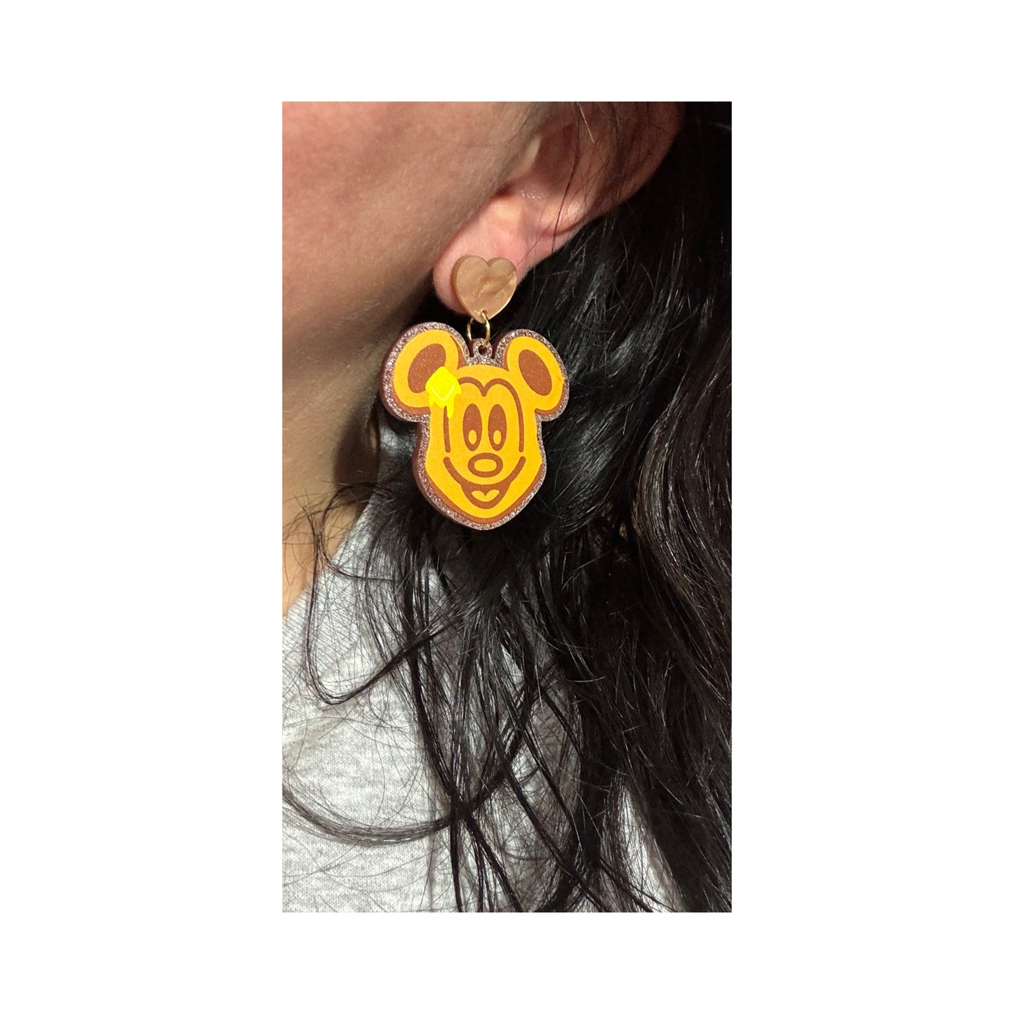 Mouse Waffle Sparkle Drop Earrings