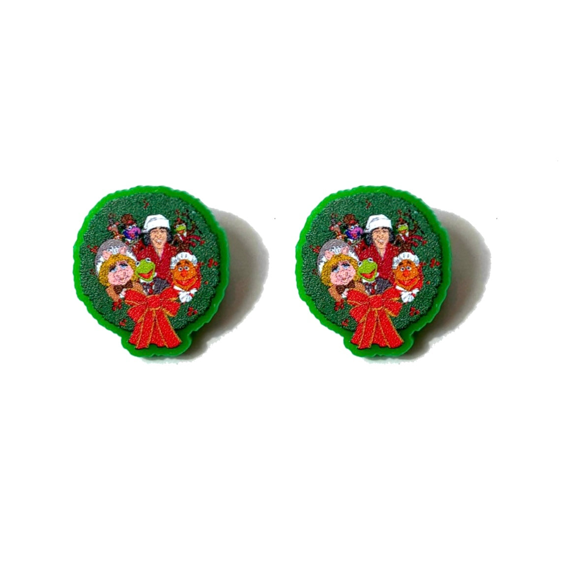 Puppet Christmas Carol Wreath Post Earrings