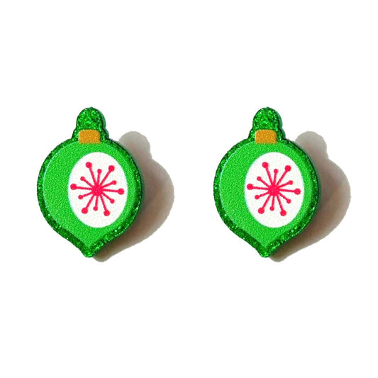 Green Retro Sparkle Ornament Post Earrings