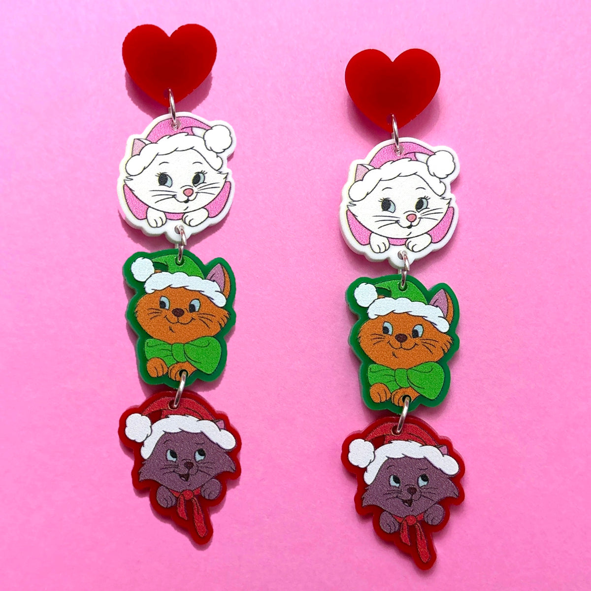 Holiday Cat Siblings Tiered Drop Earrings