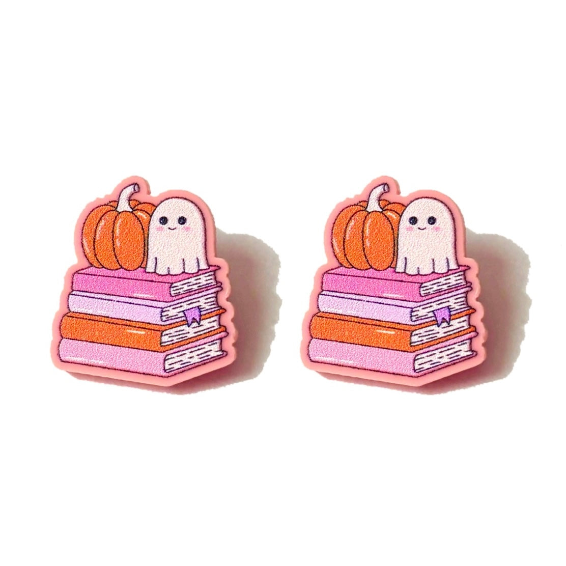 Ghost Pumpkin Bookstack Post Earrings
