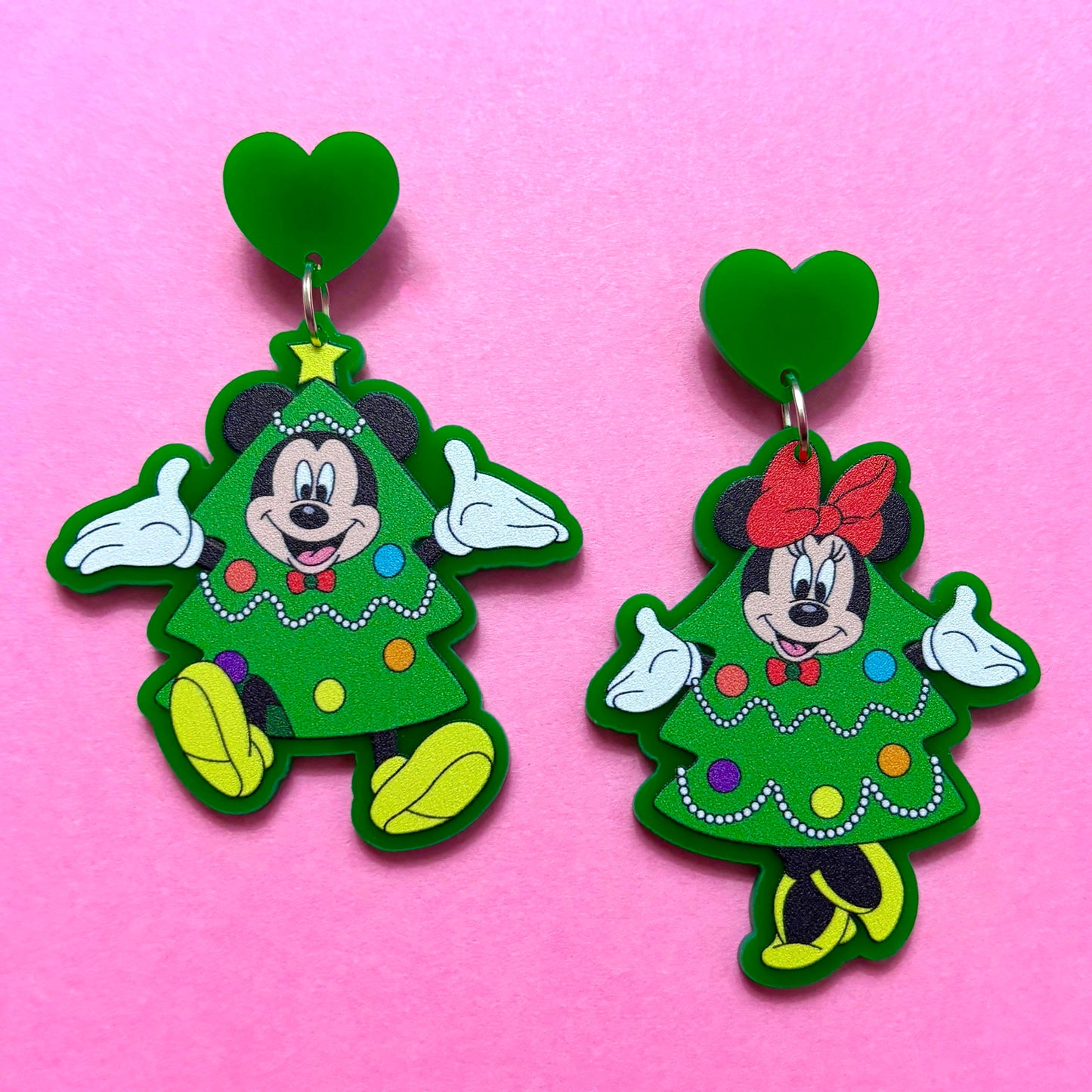Mouse Couple Christmas Trees Drop Earrings